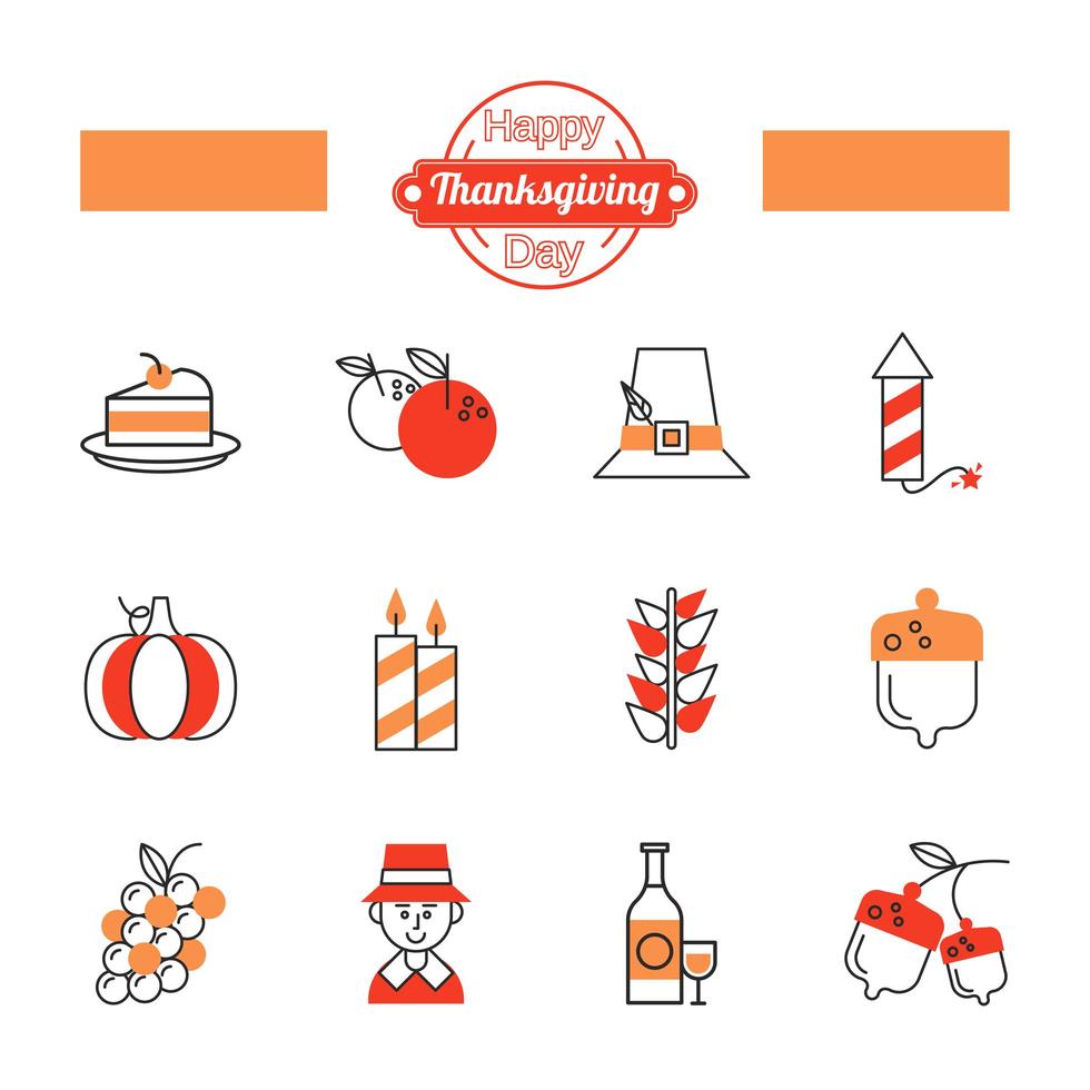 bundle of twelve thanksgiving day set icons vector