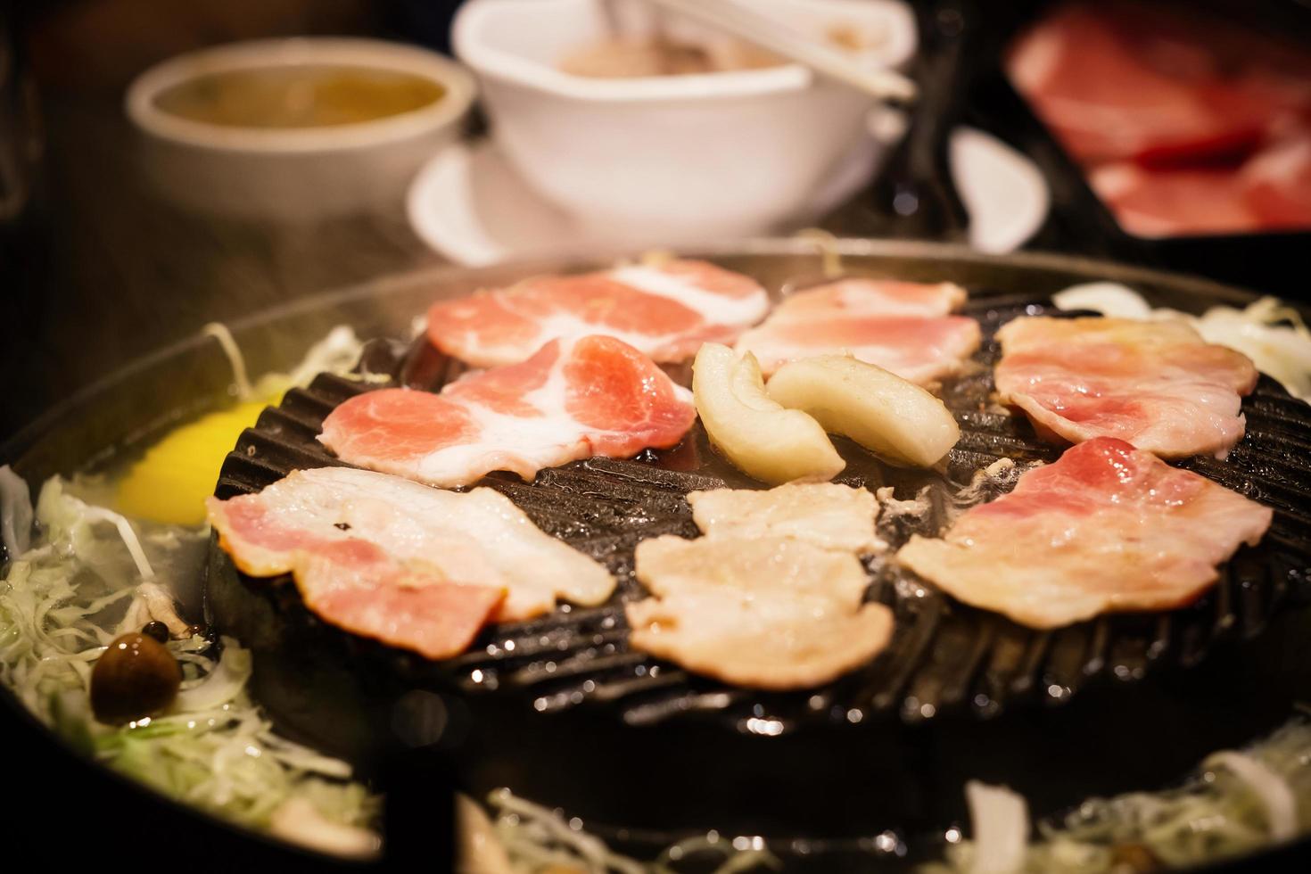 Pork BBQ-style on the Korean BBQ grill pan photo