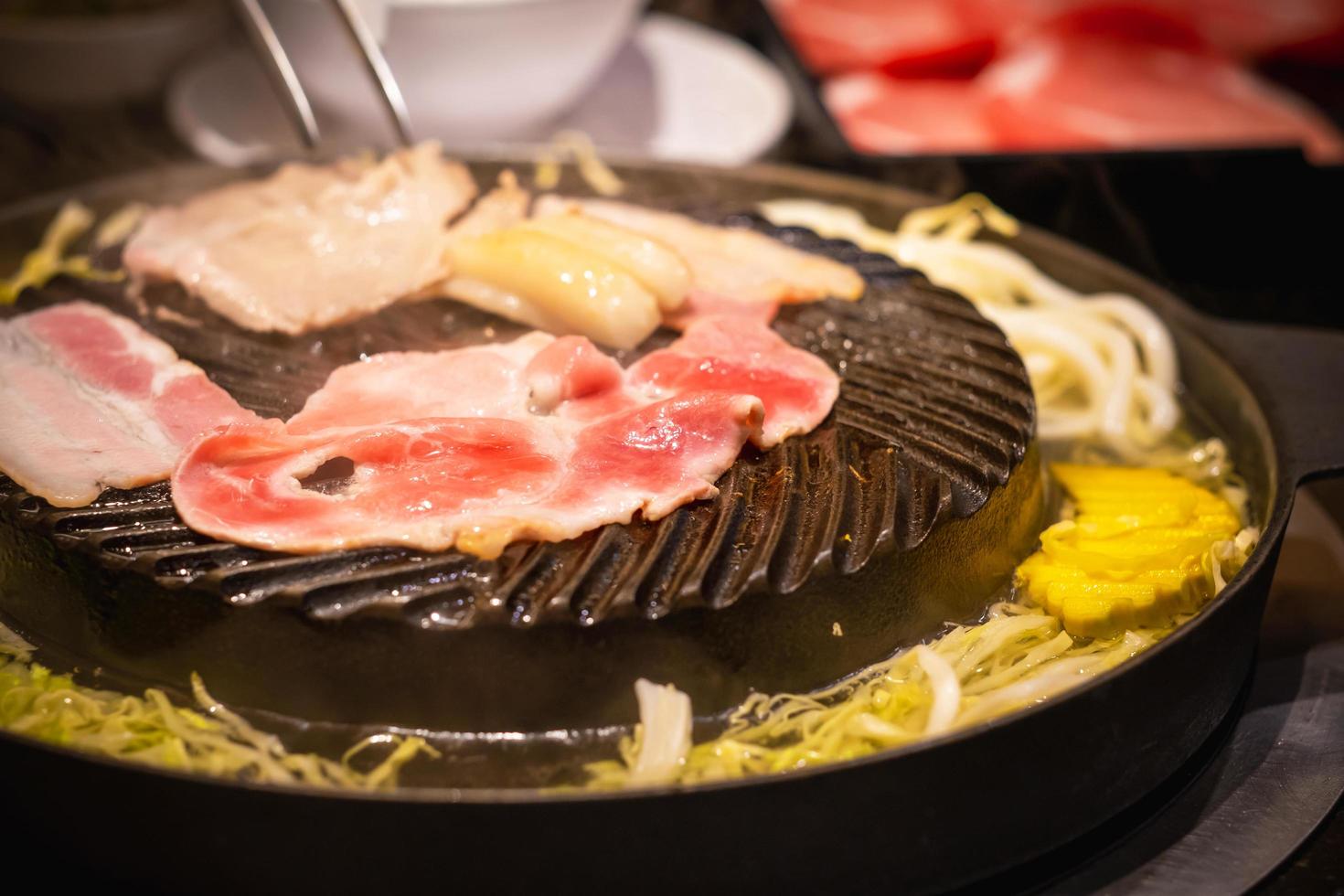 Pork BBQ-style on the Korean BBQ grill pan photo