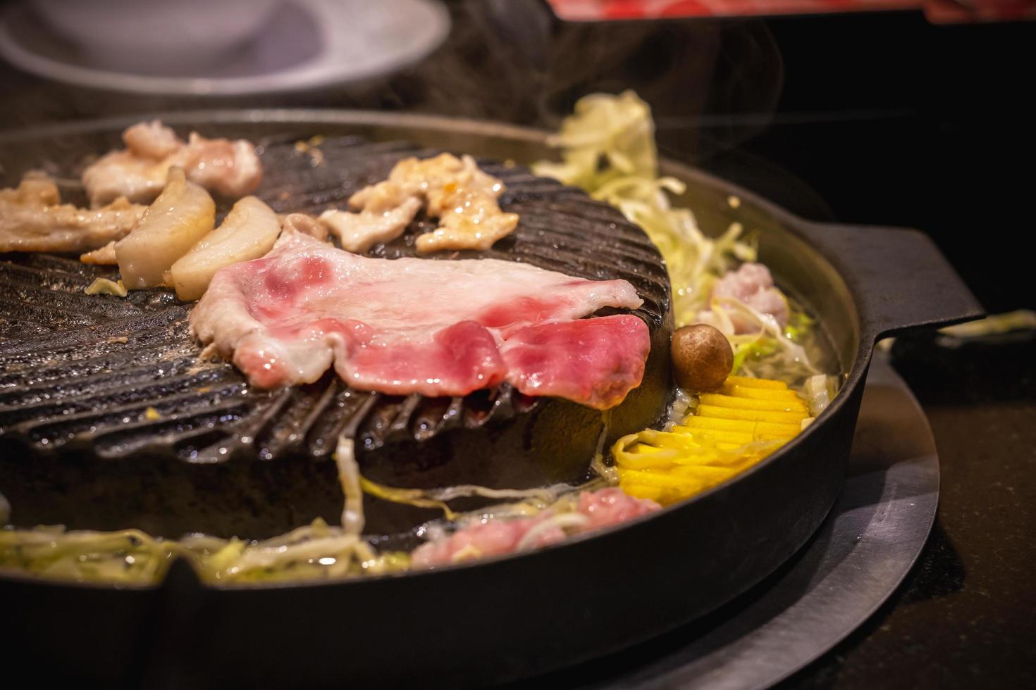 Pork BBQ-style on the Korean BBQ grill pan photo