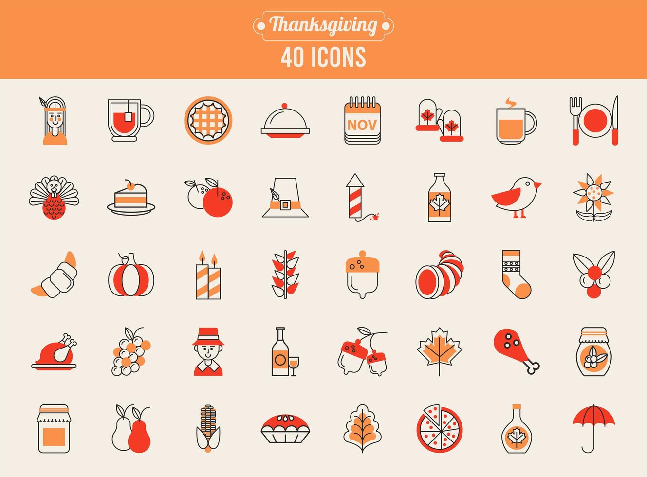 bundle of fourty thanksgiving day set icons vector