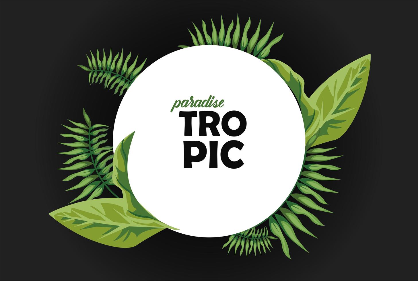 tropic word in circular frame with leaves plants green nature poster vector