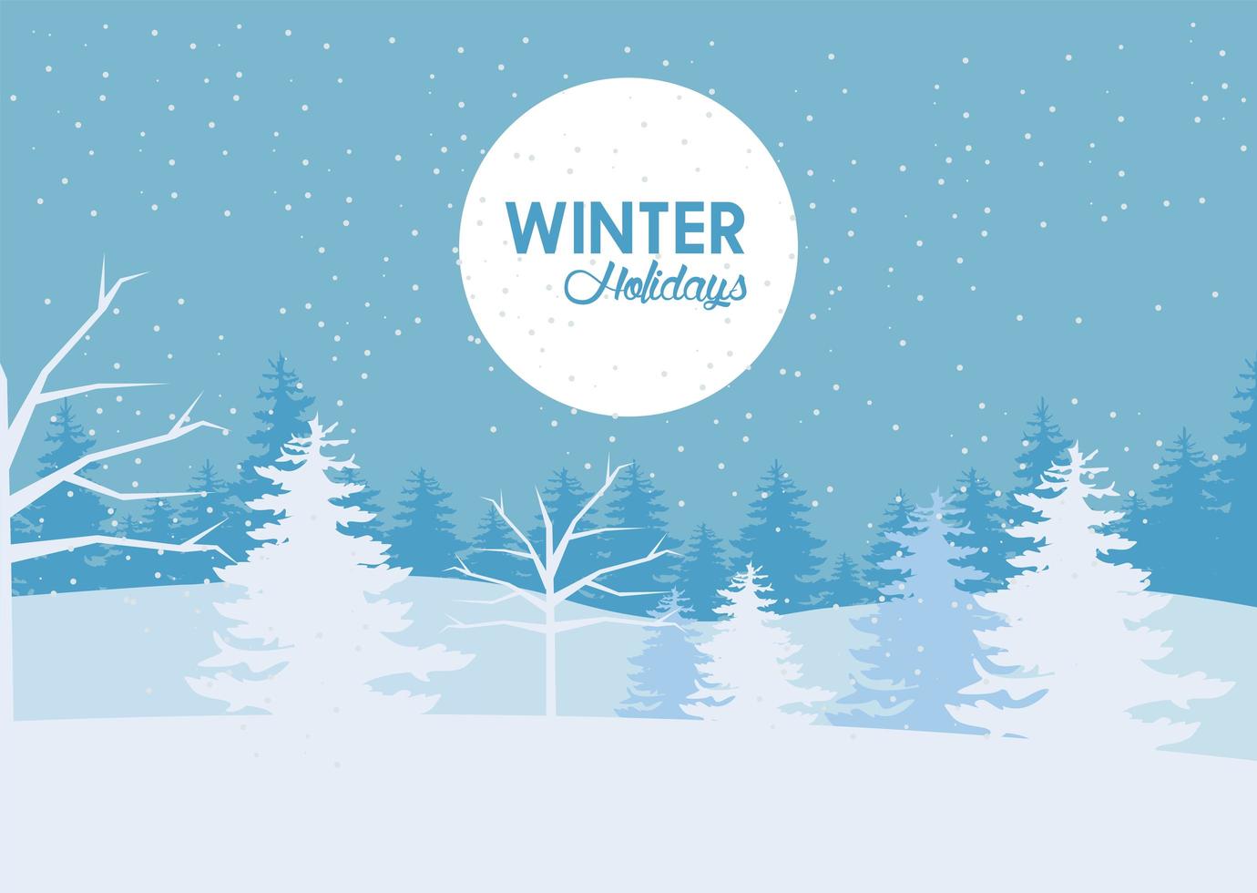 beauty blue winter landscape scene and lettering in circular frame vector