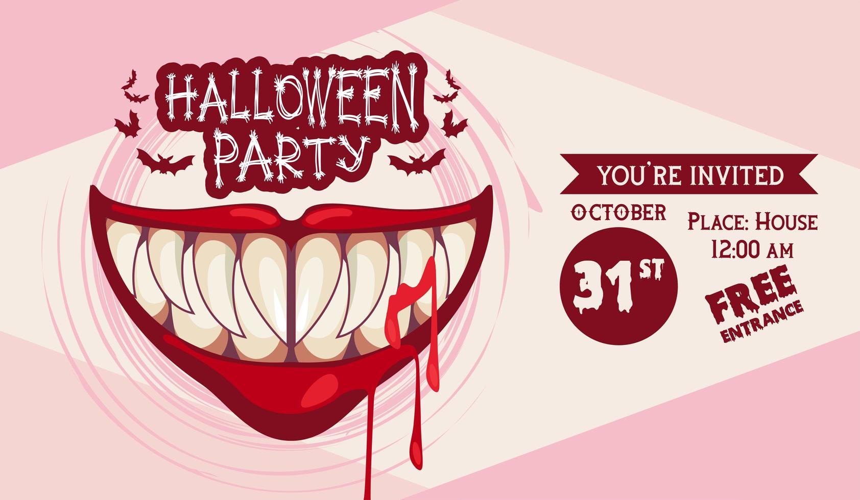 halloween horror party celebration poster with mouth and blood vector