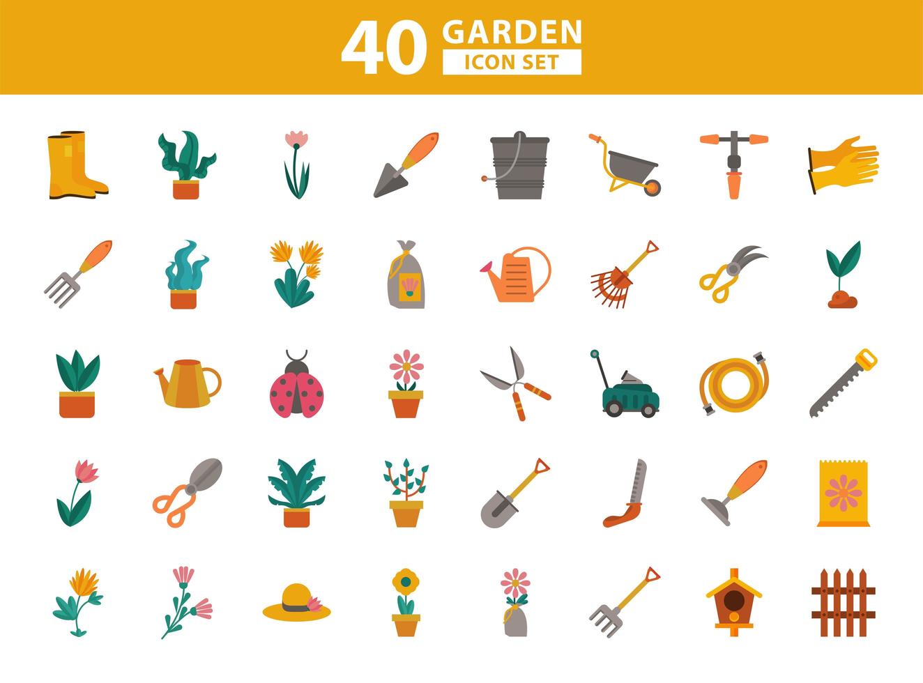 bundle of gardening tools flat style icons vector