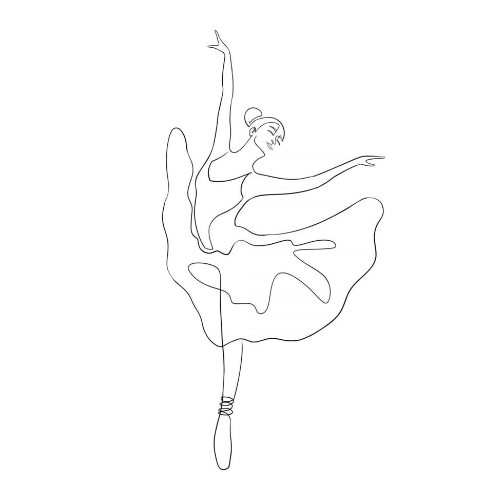 Continuous Line Art Ballerina Isolated Vector Illustration