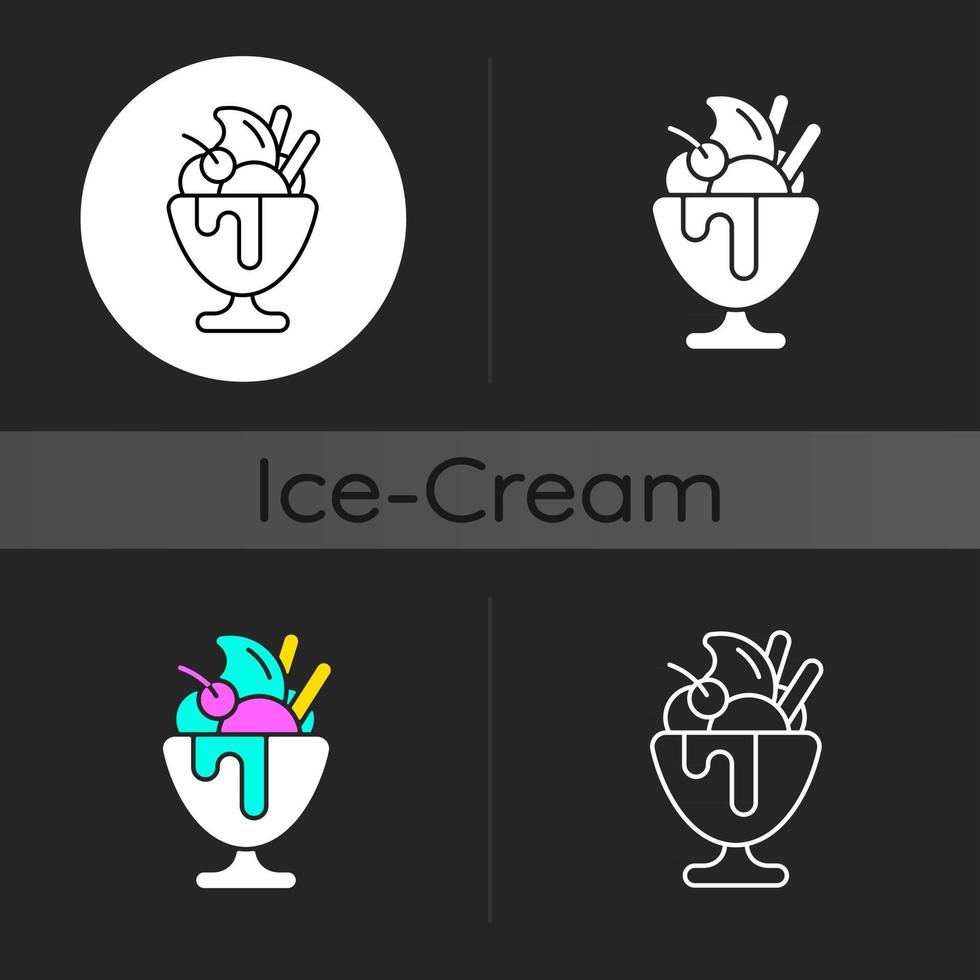 icono de tema oscuro de yogur helado vector