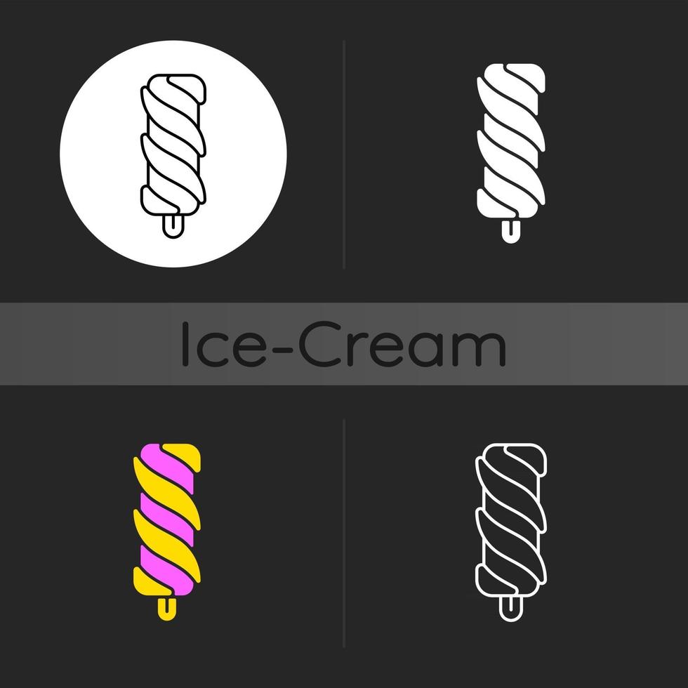 helado arremolinado en palo icono de tema oscuro vector