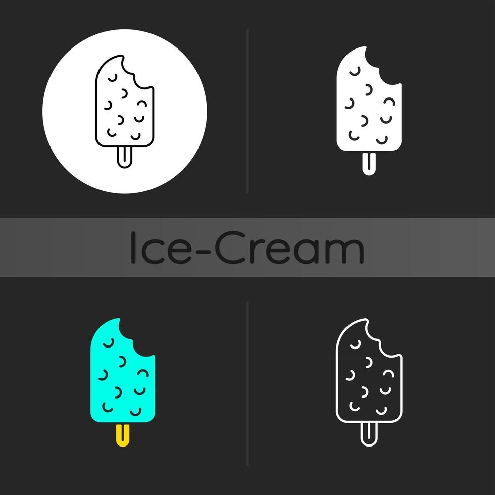 helado cubierto de chocolate en el icono de palo oscuro tema vector