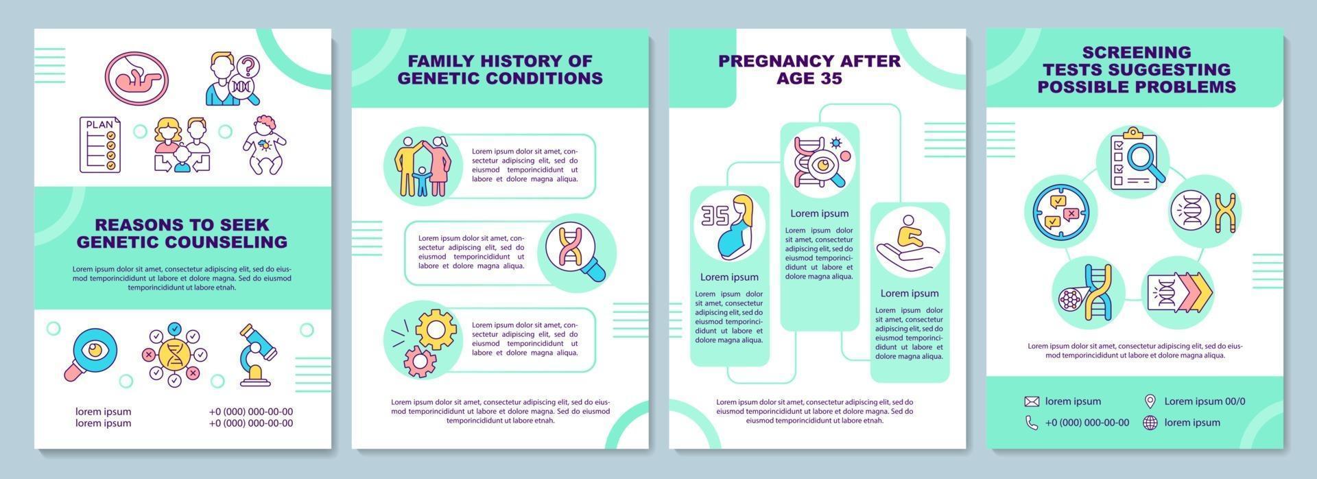 Reasons to seek genetic counseling brochure template vector