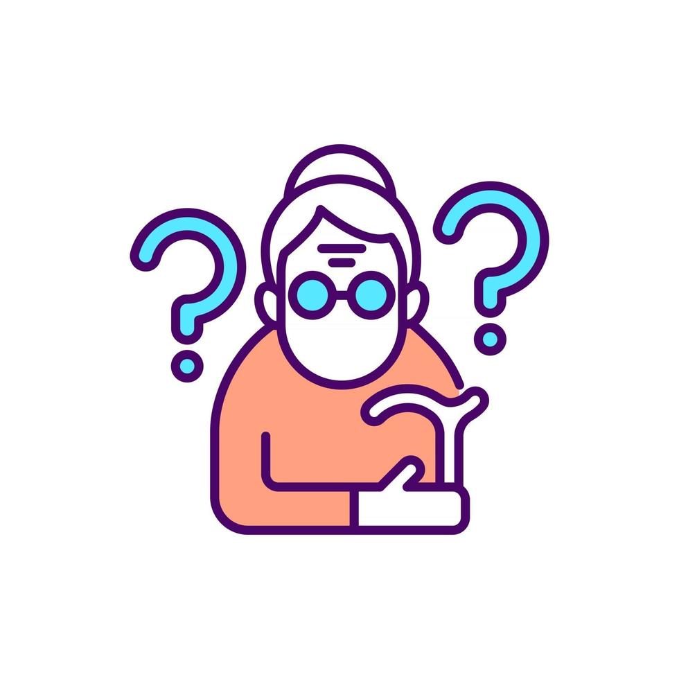 Confused elderly woman RGB color icon vector