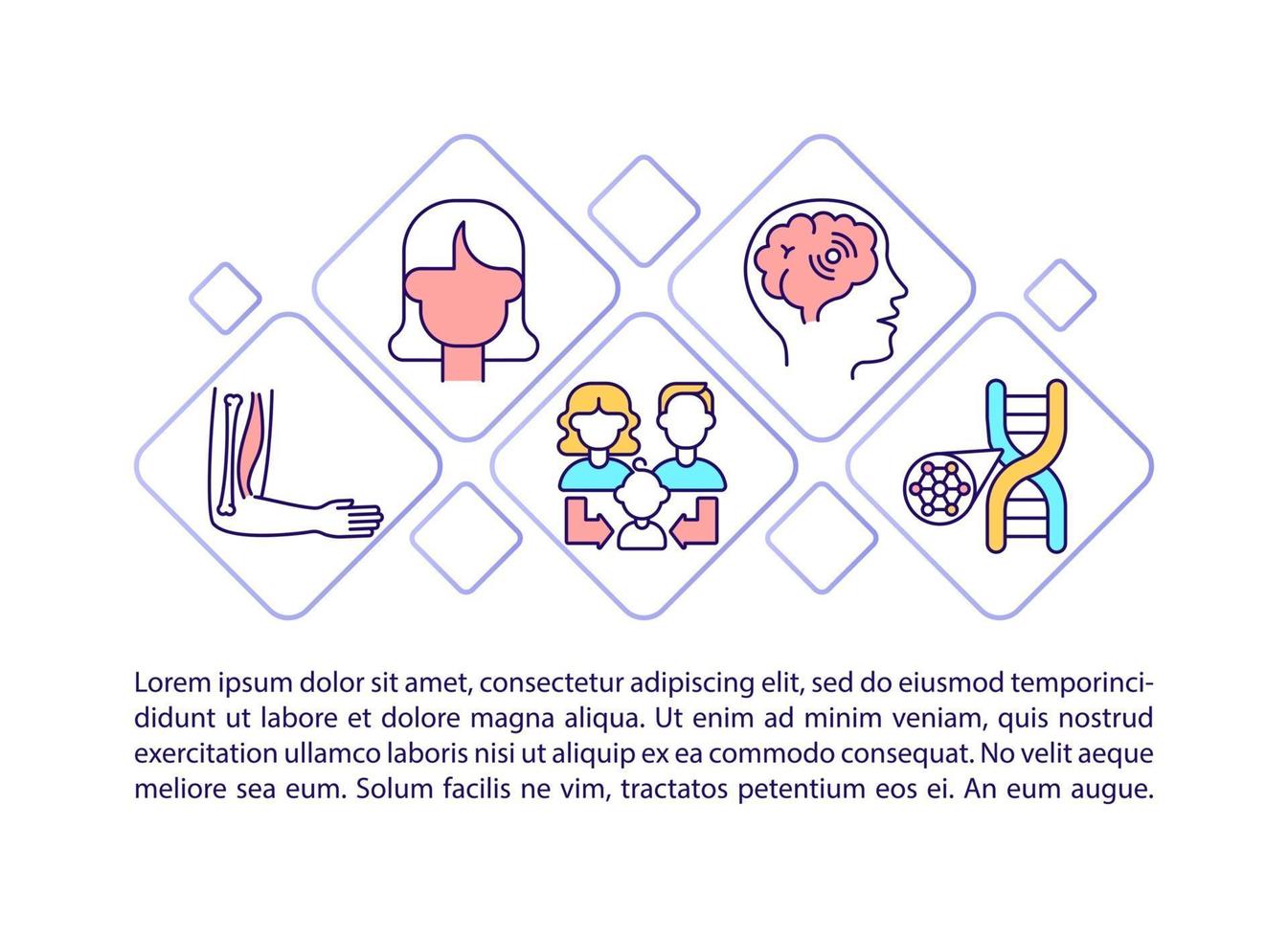 Genetic diseases concept line icons with text vector