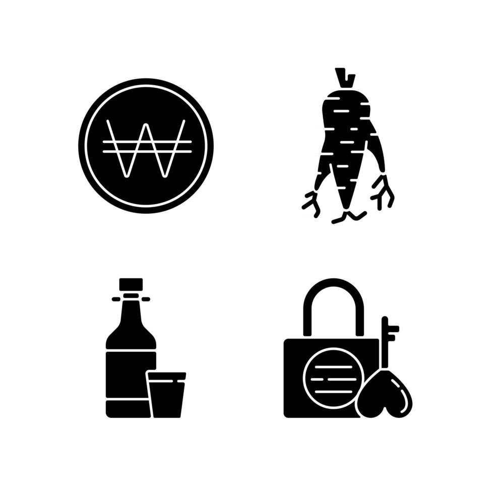 Korea black glyph icons set on white space vector