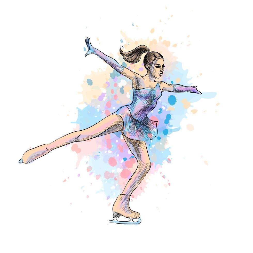Resumen deporte de invierno patinaje artístico niña de salpicaduras de acuarelas deporte de invierno ilustración vectorial de pinturas vector