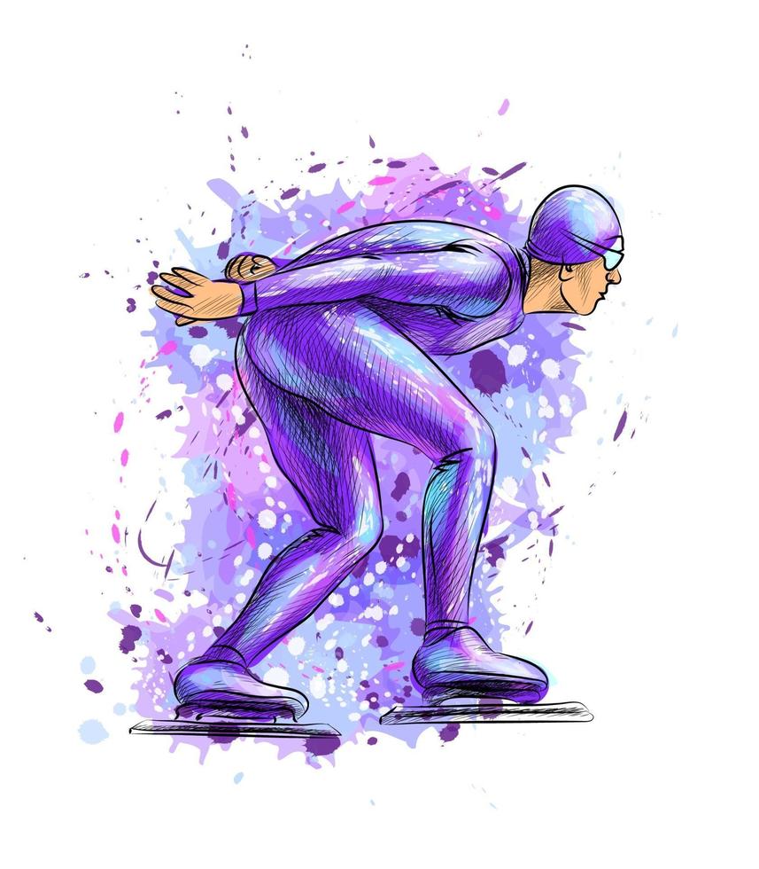 Abstract speed skaters from splash of watercolors Winter sport Short track Vector illustration of paints