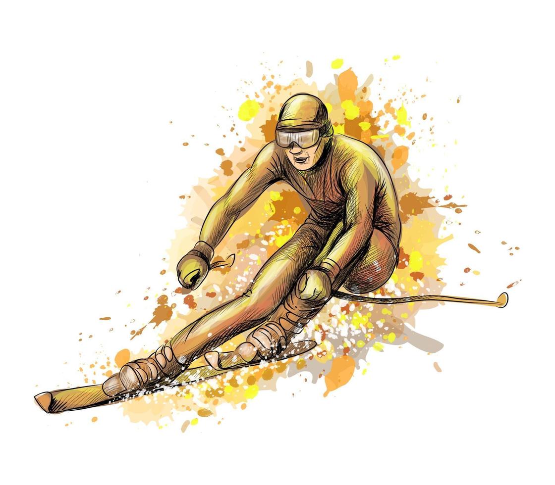 Abstract biathlete from a splash of watercolor hand drawn sketch Vector illustration of paints