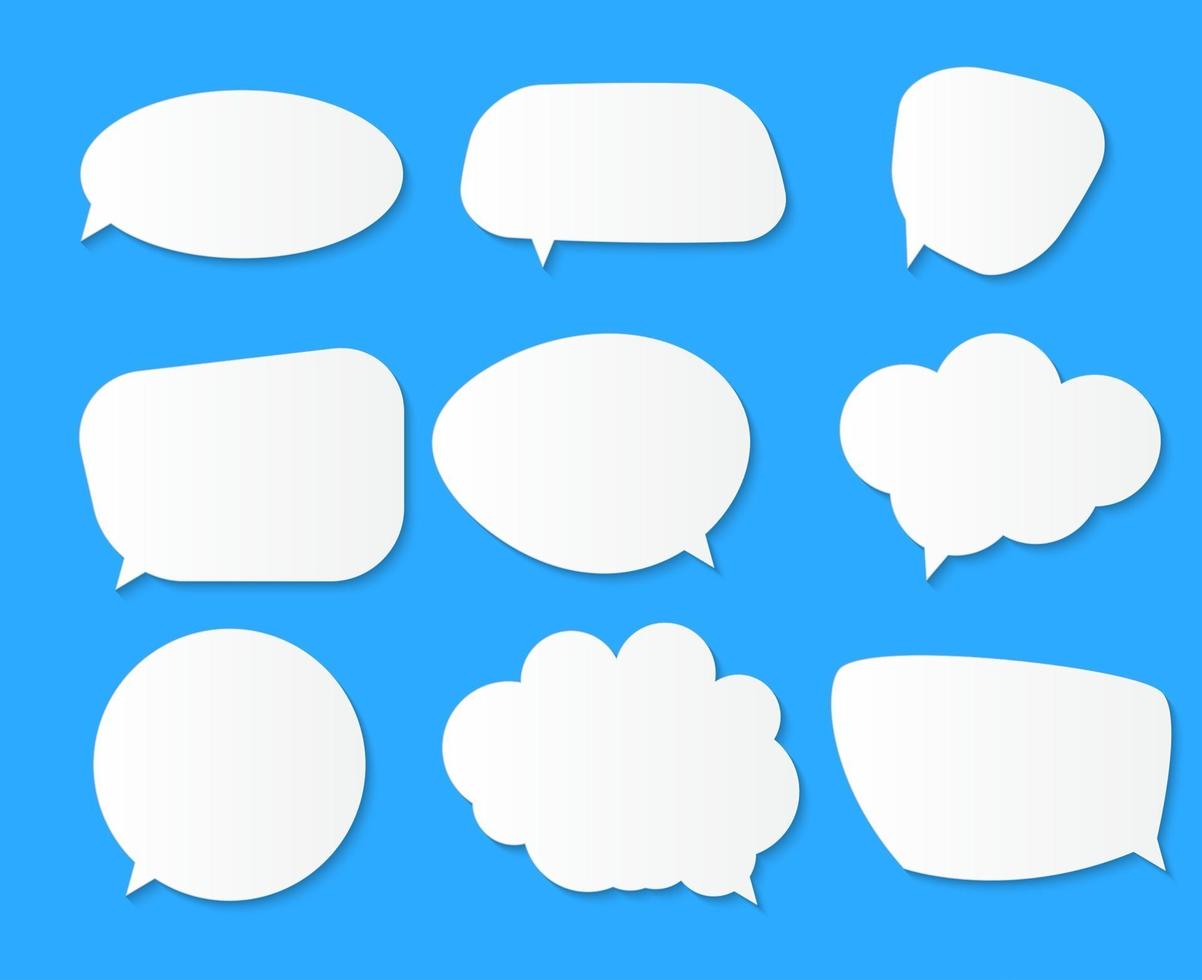 White blank speech bubbles thinking balloon set on blue background vector