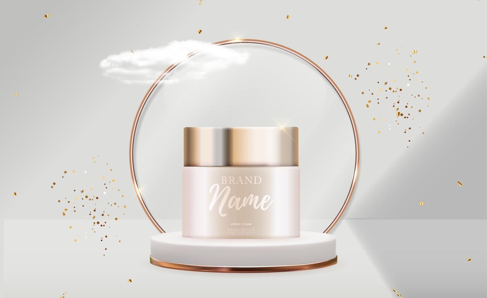 3D Realistic Natural beauty cosmetic product for face or body care on glossy bokeh background vector