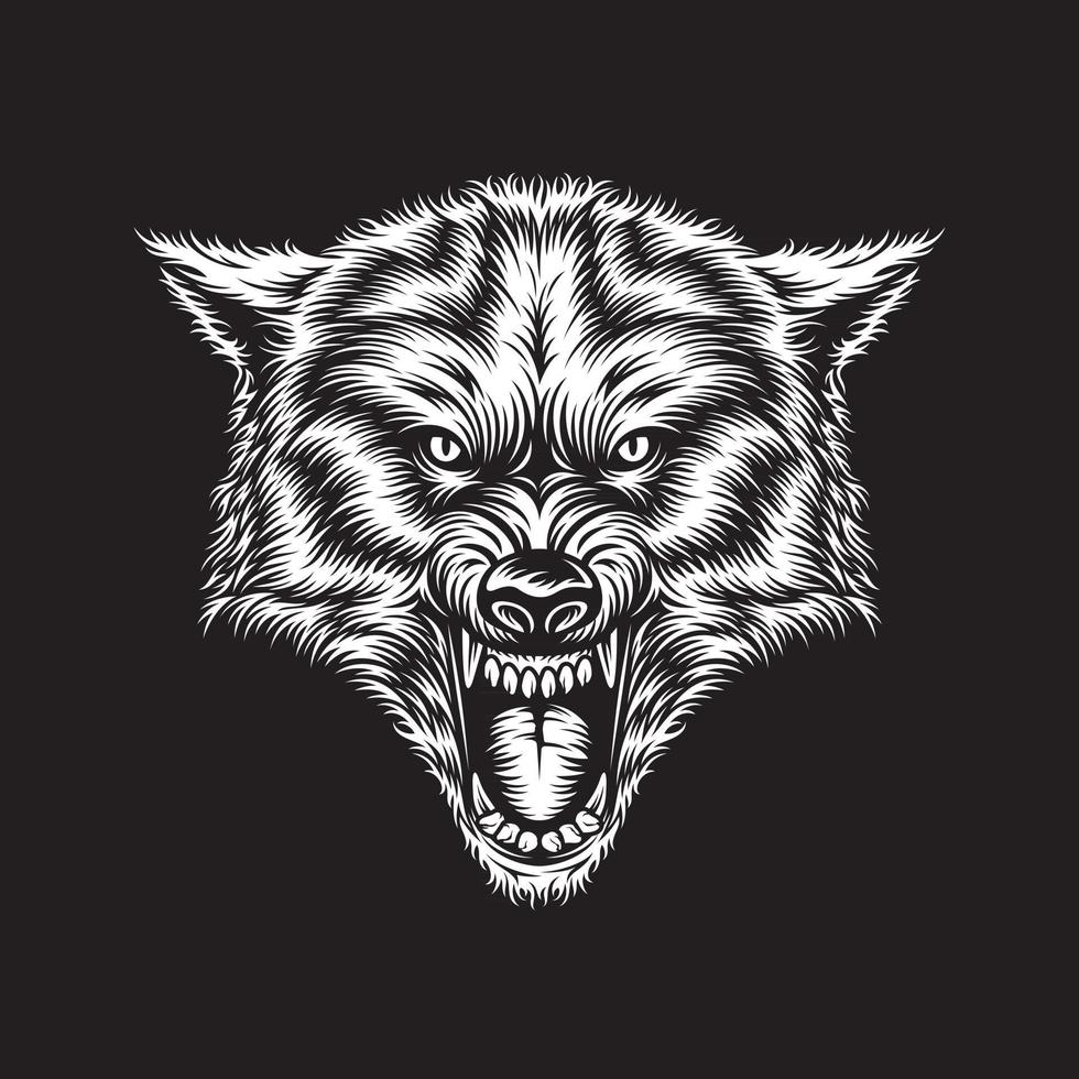 Wolf Grin Head On Black vector