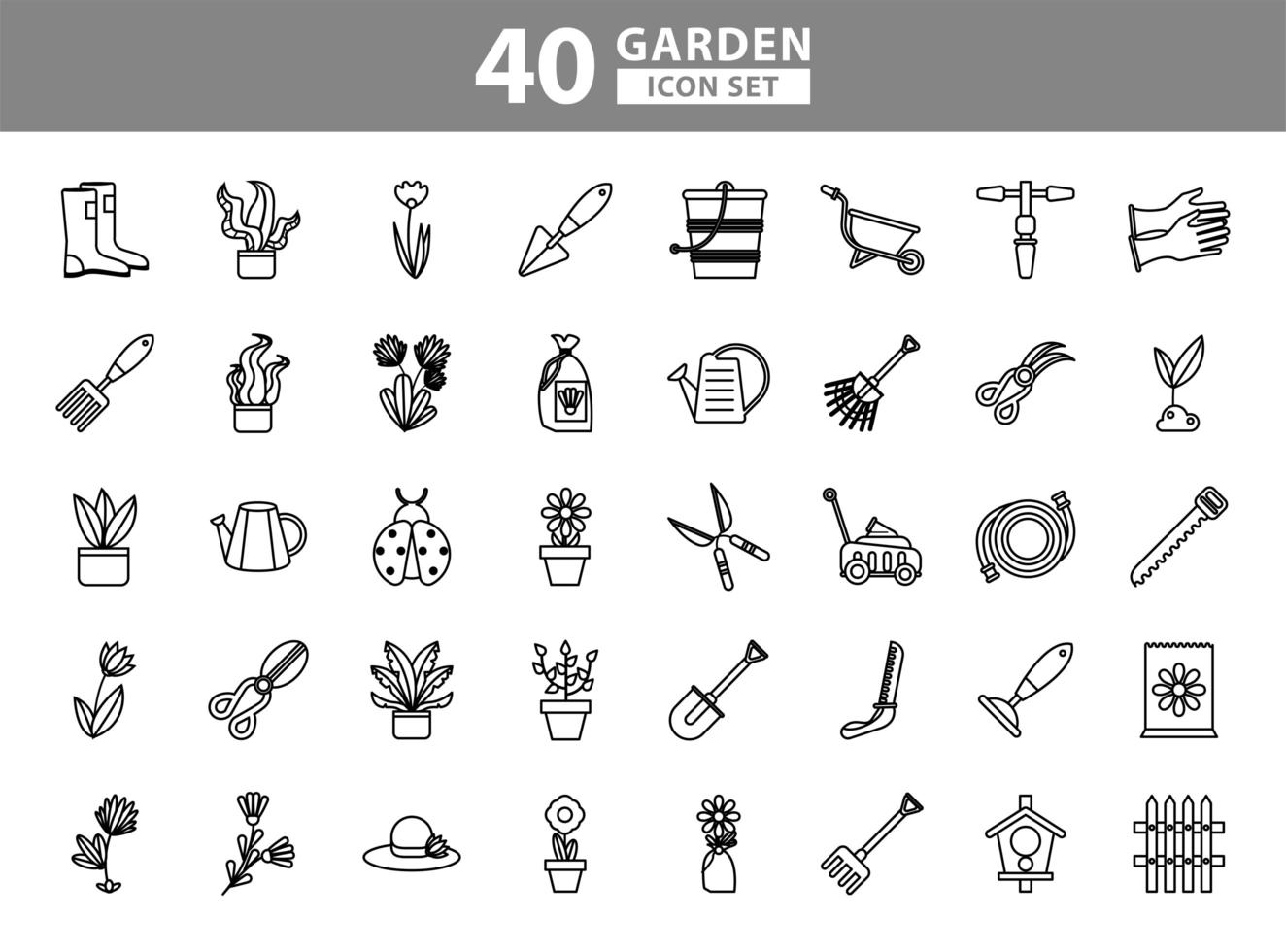 paquete de iconos de estilo de línea de herramientas de jardinería vector