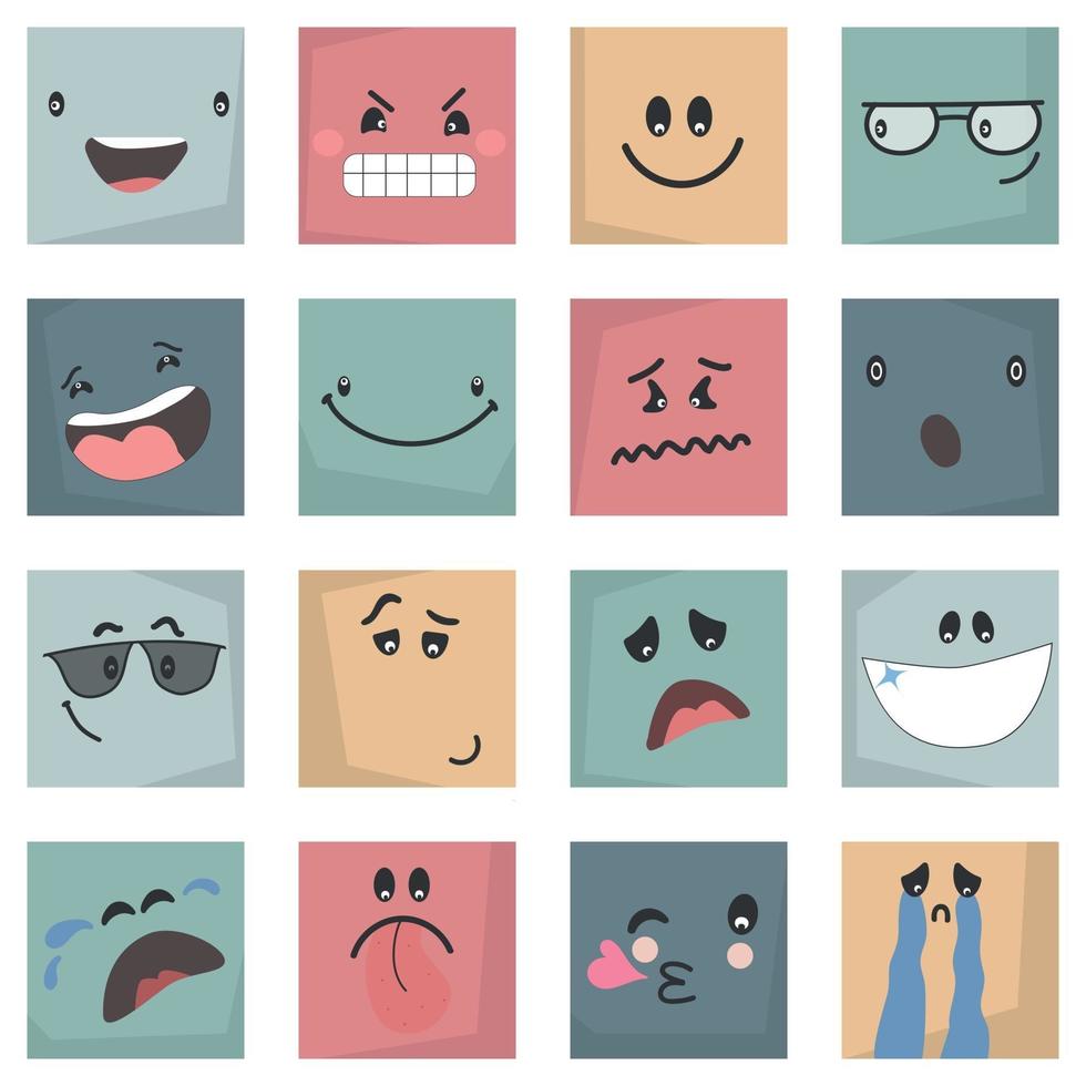 colorful abstract Emoticons set comic Faces with various Emotions  Different colorful characters vector