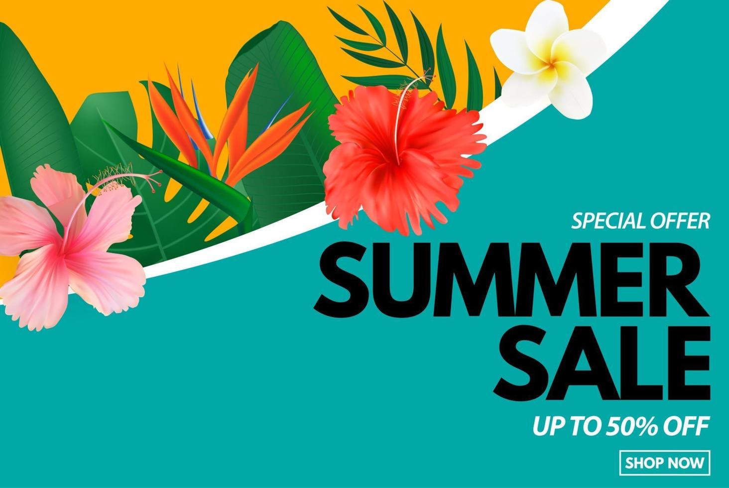 Summer sale poster Natural Background with Tropical Palm and Monstera Leaves exotic flower vector