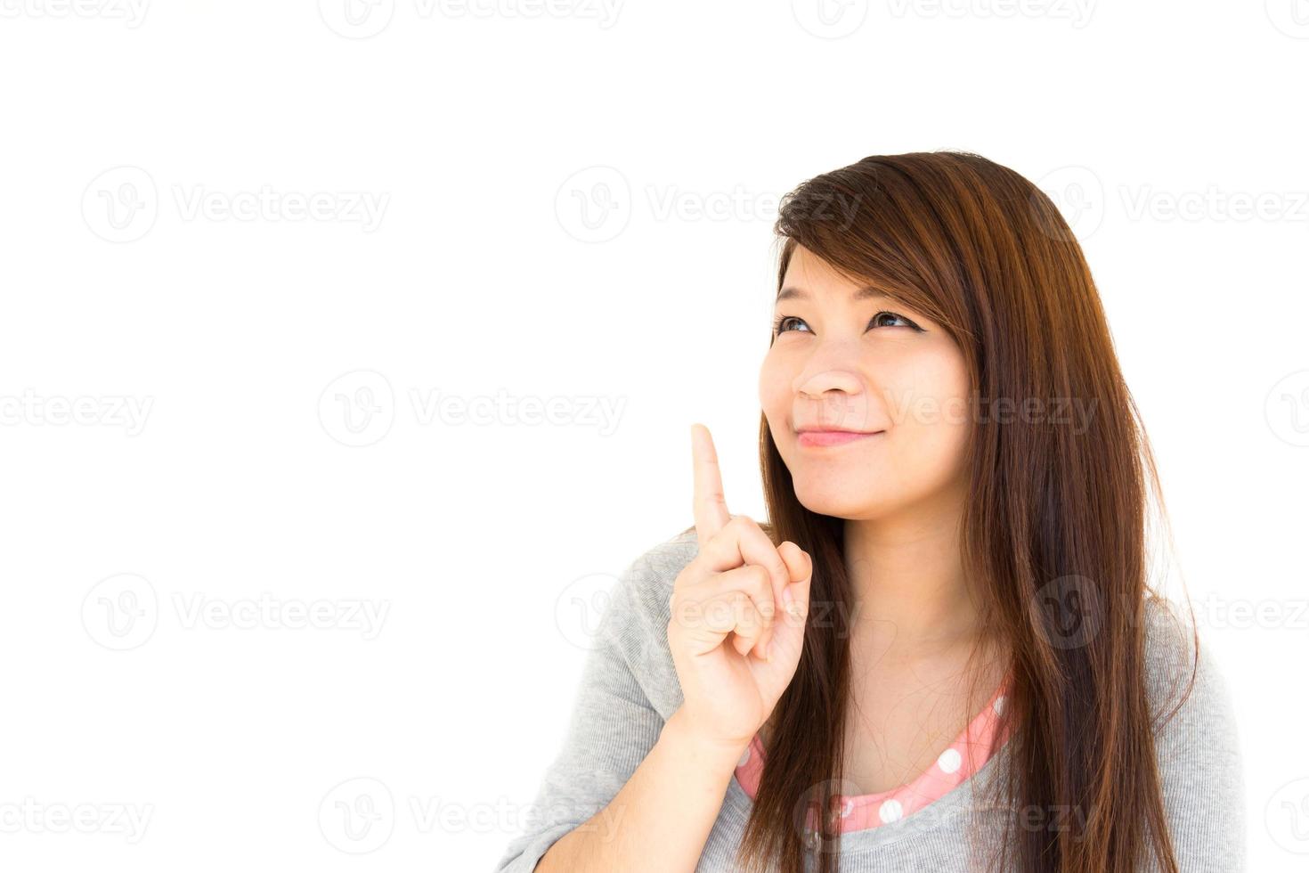 Thai woman is thinking to something   Blank area at left side for fill something photo