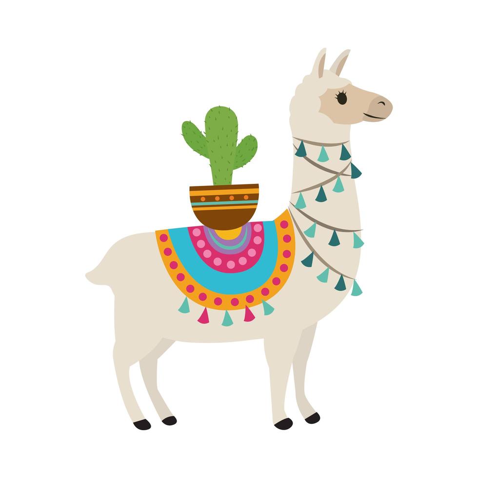 llama y cactus vector