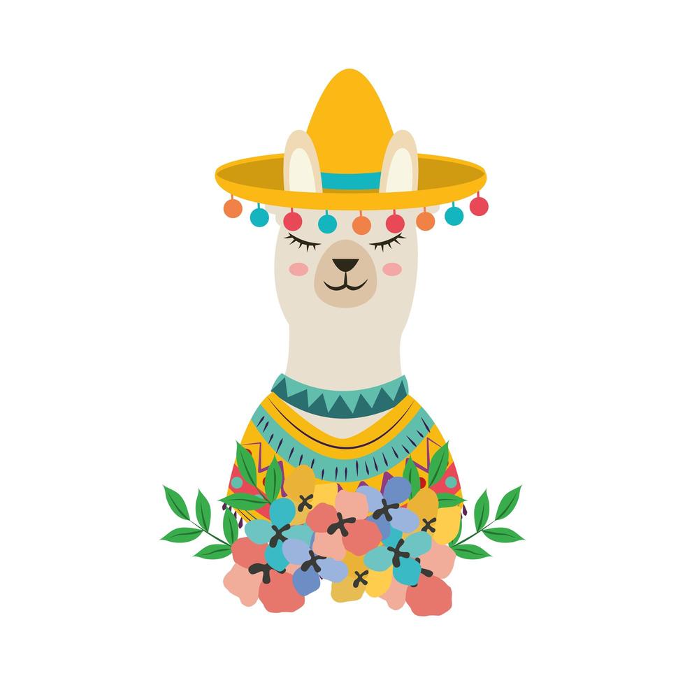 llama hat flowers vector