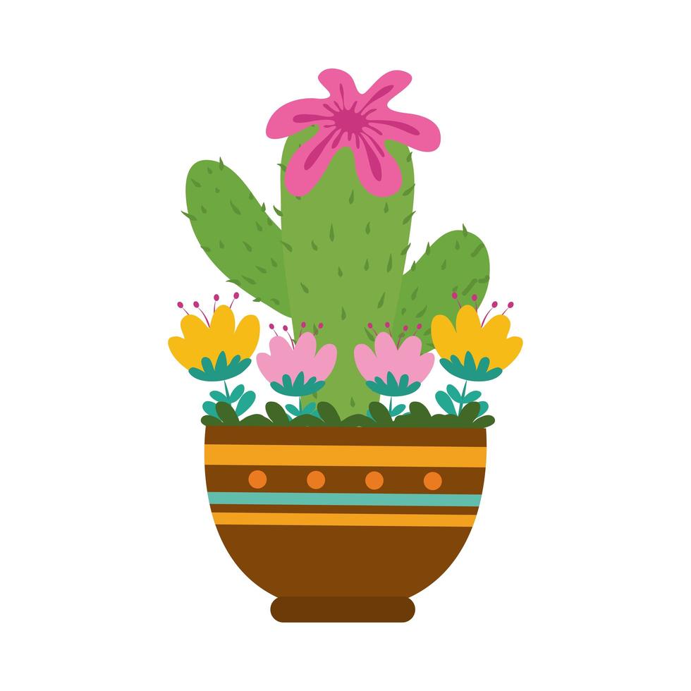 cactus flowers pot vector