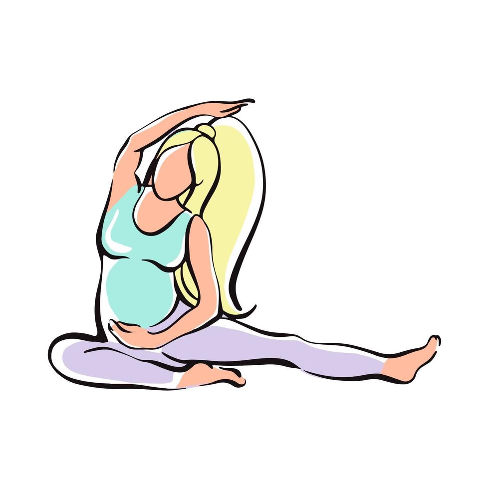 chica embarazada haciendo yoga para mujeres embarazadas. fitness, deportes para embarazadas. ilustración vectorial vector