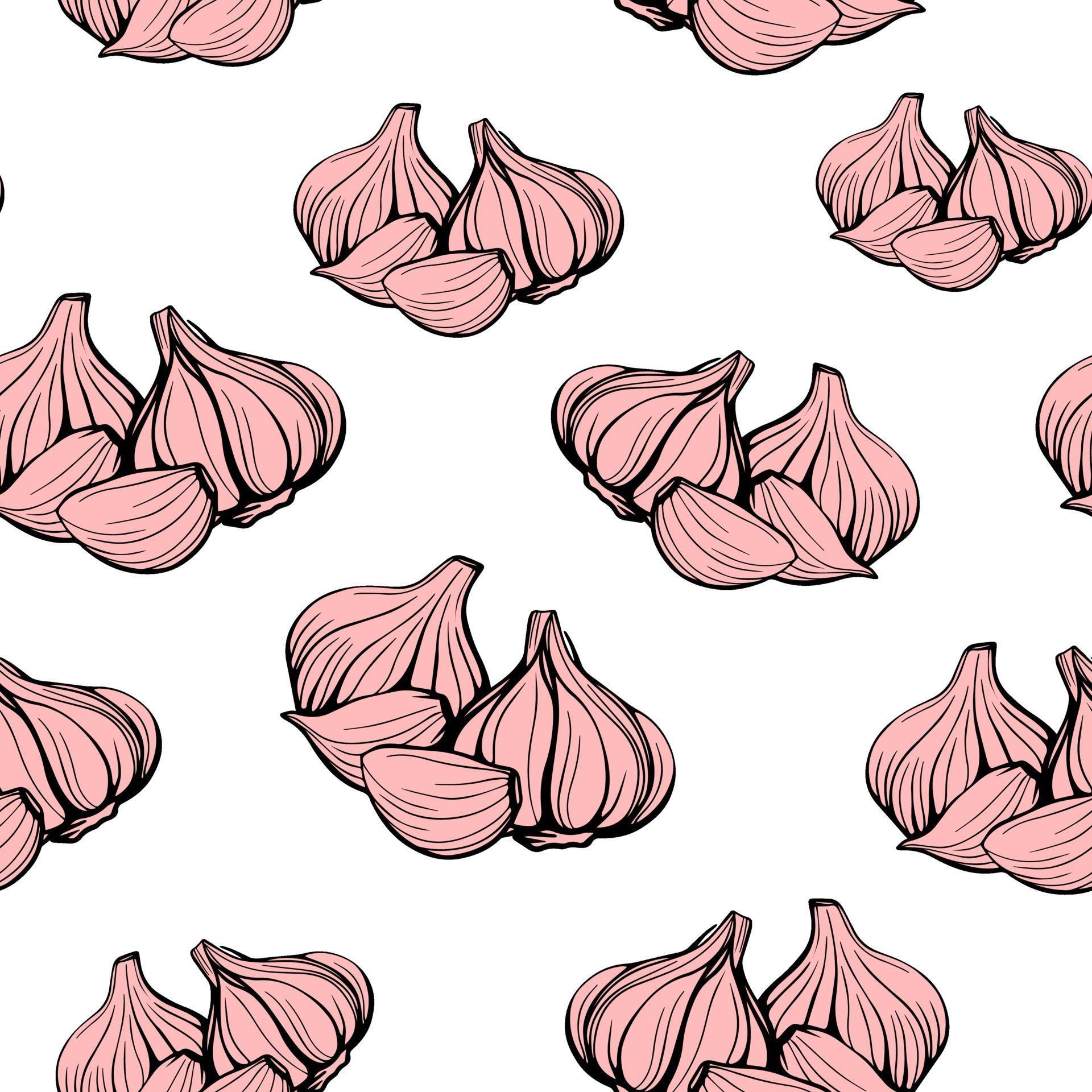 seamless pattern of red garlic on a white background.Bright pattern of