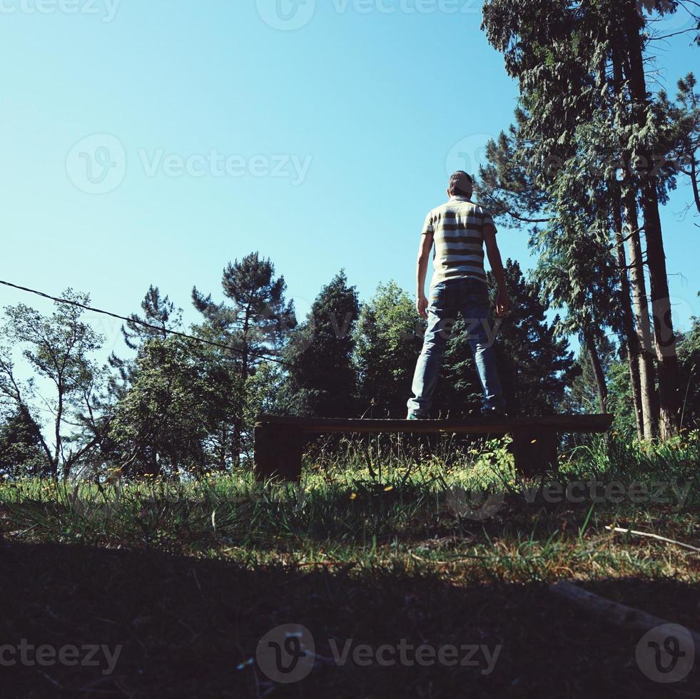 man trekking in the mountain in Bilbao Spain photo