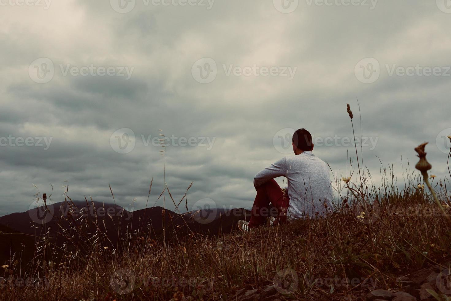 man trekking in the mountain in Bilbao Spain photo