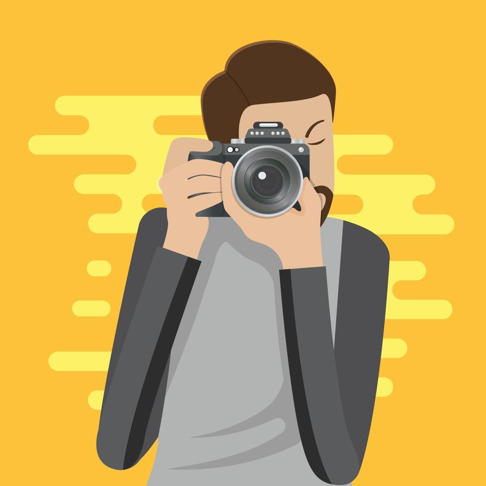 Photographer character takes photo vector illustration