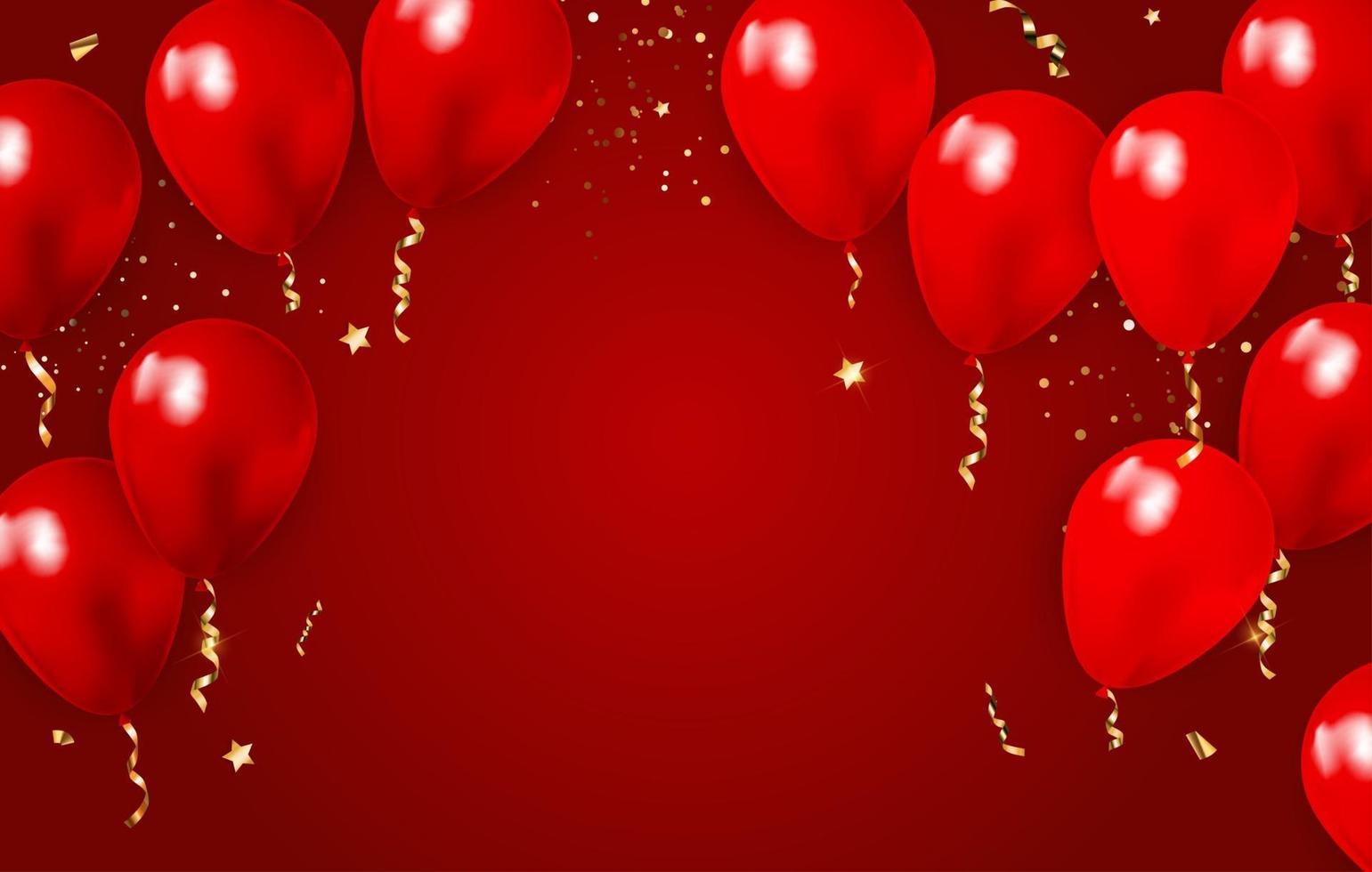Fondo de cumpleaños feliz fiesta con globos rojos realistas y marco.  ilustración vectorial