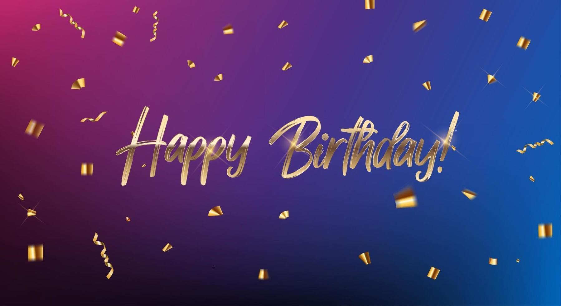 Diseño de banner de felicitaciones de feliz cumpleaños con confeti y cinta de brillo brillante para el fondo de vacaciones de fiesta vector