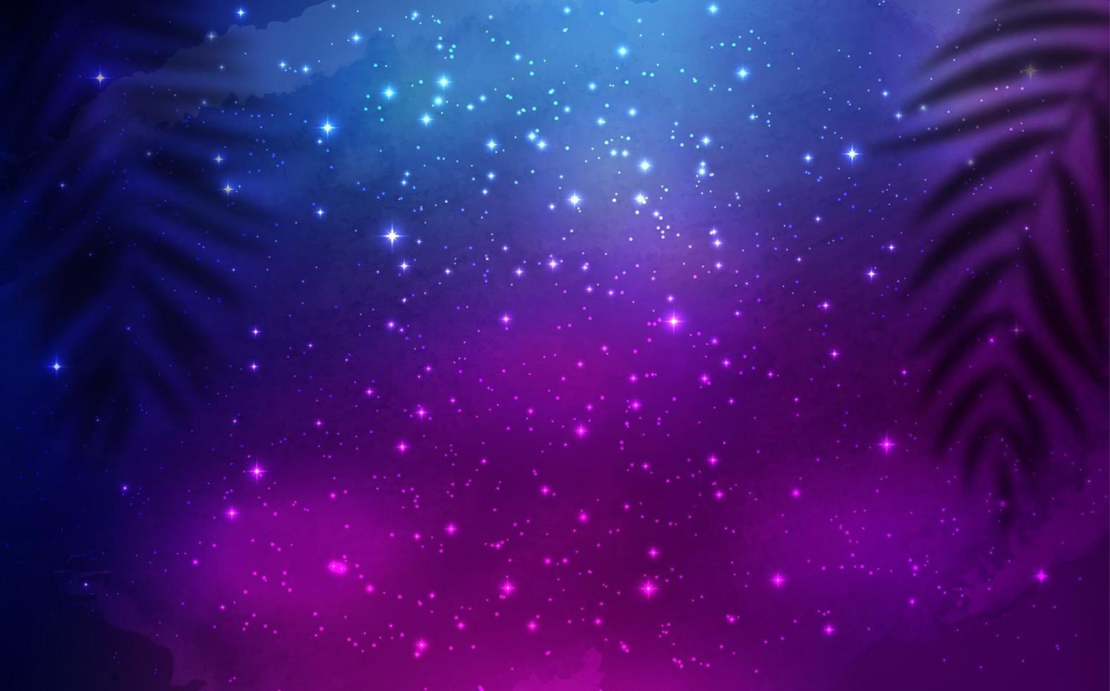 Night shining starry sky background with Palm Leaves vector