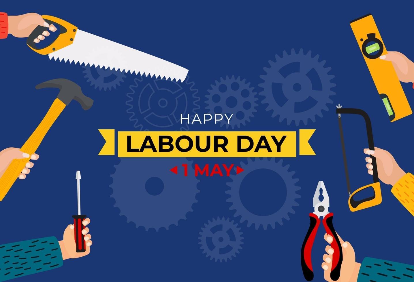 1 de mayo fondo feliz día del trabajo con herramientas de trabajo vector