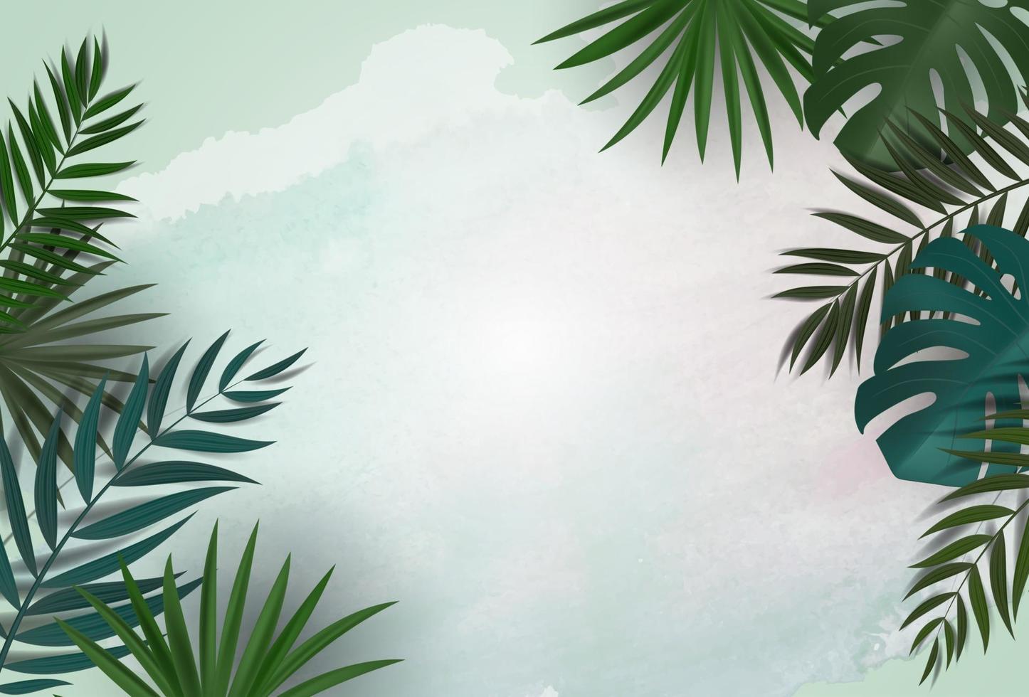 Fondo natural con palmeras tropicales y hojas de monstera. vector