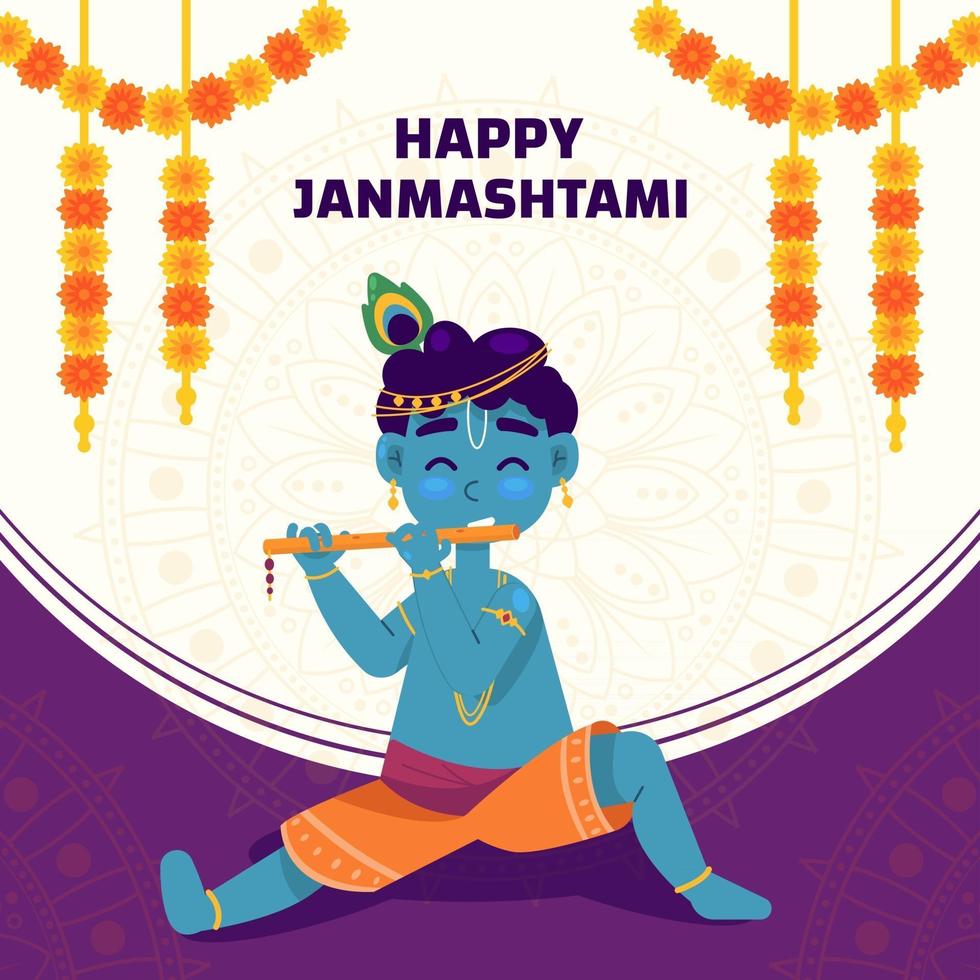 feliz concepto de saludo janmashtami vector