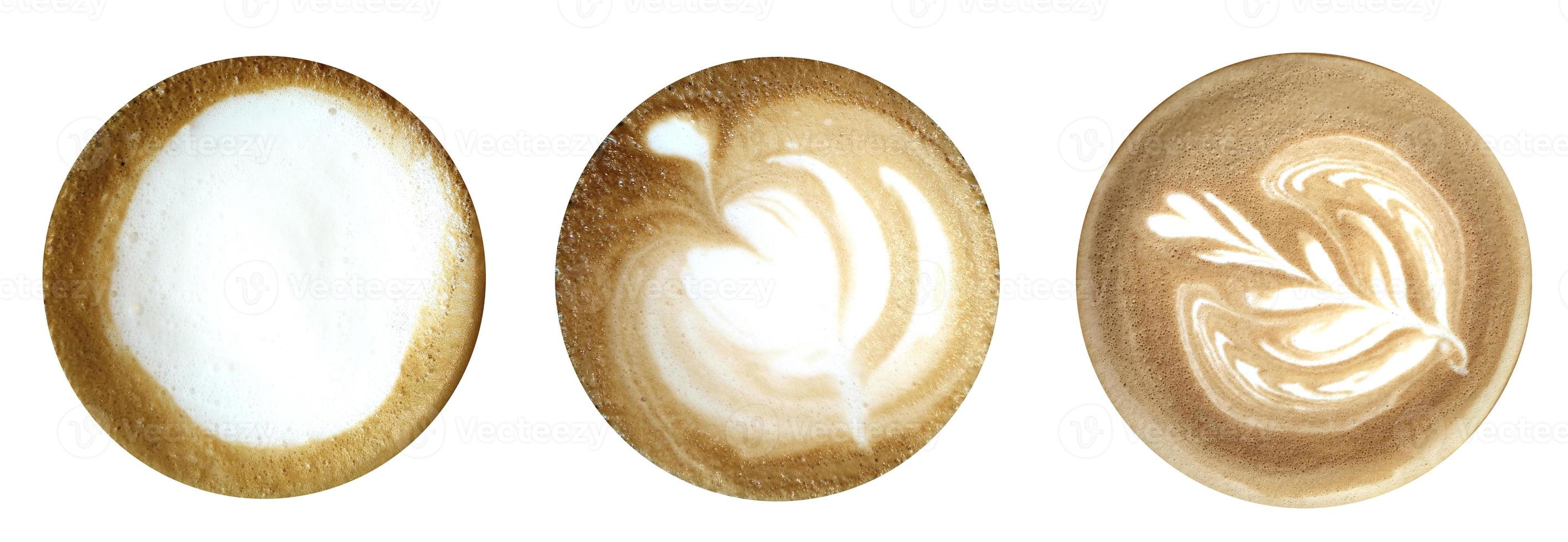 Top of coffee latte isolated on white background with clipping path photo