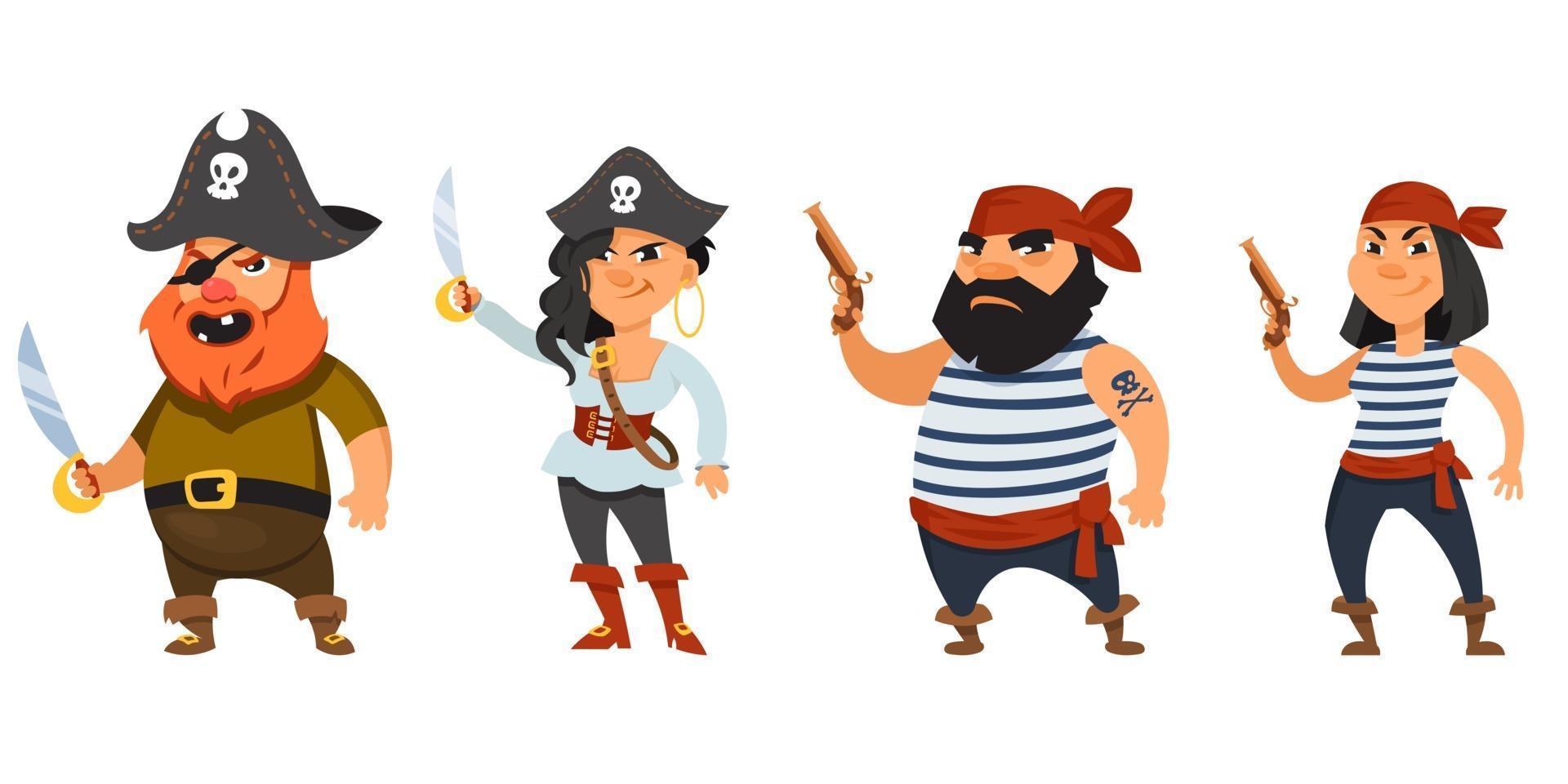 Male and female pirates holding weapons vector