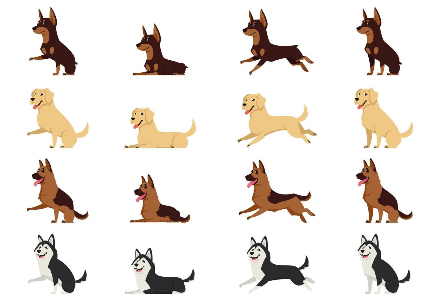 conjunto de perros en diferentes poses. vector