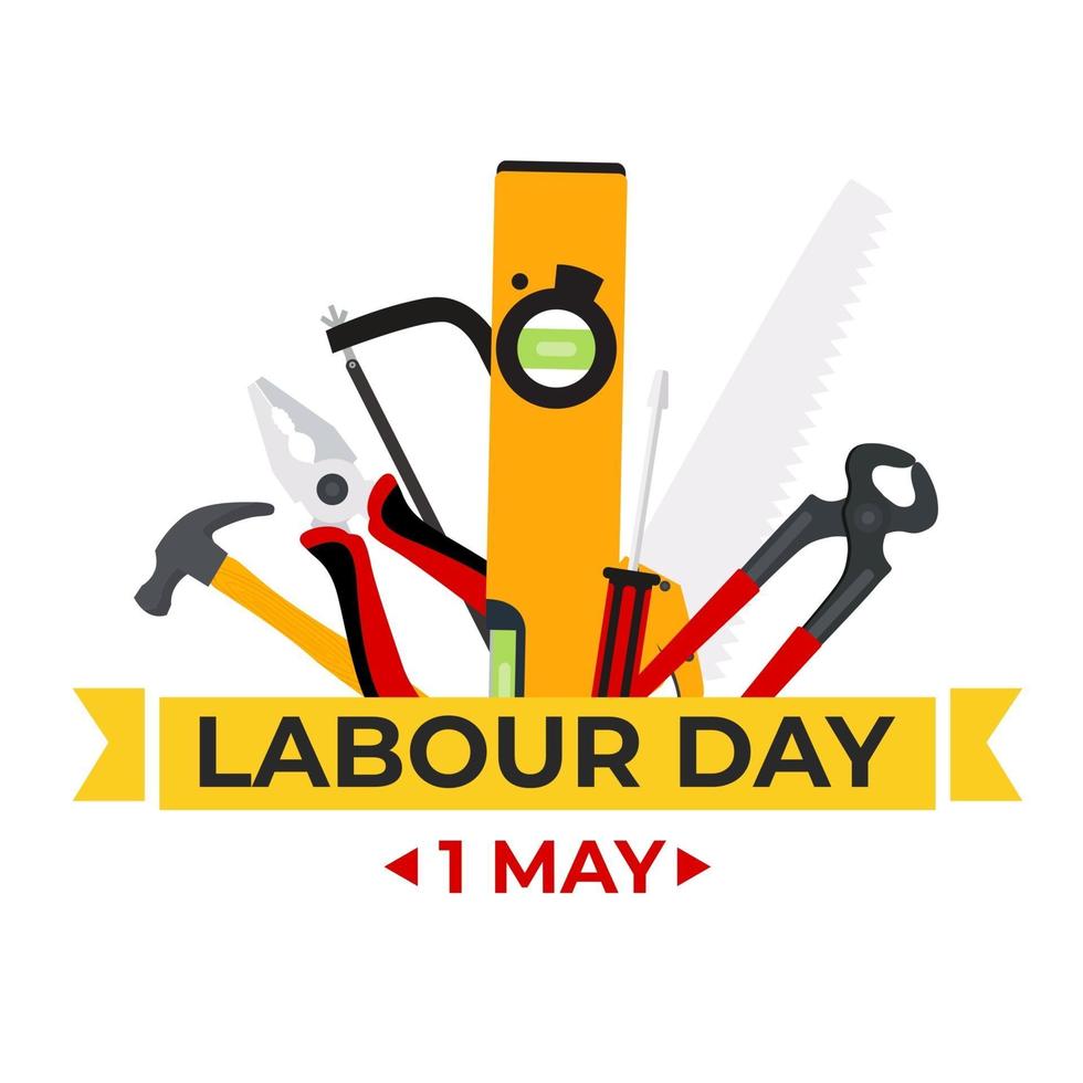 1 May Happy labour day background with working tools vector