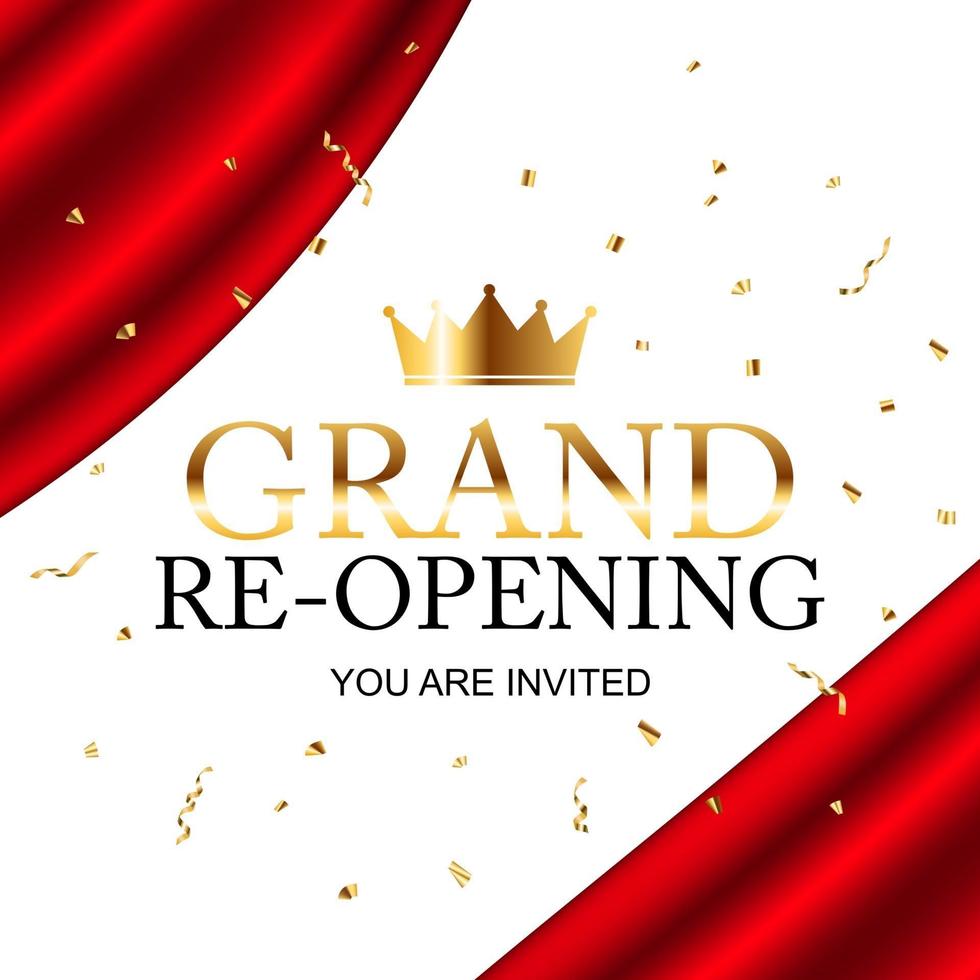 Grand Opening congratulation background card with red ribbon and confetti vector