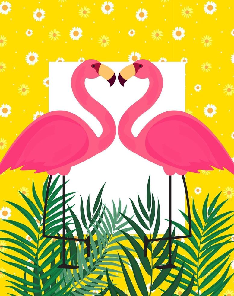 Cute Pink Flamingo Summer Background Vector Illustration