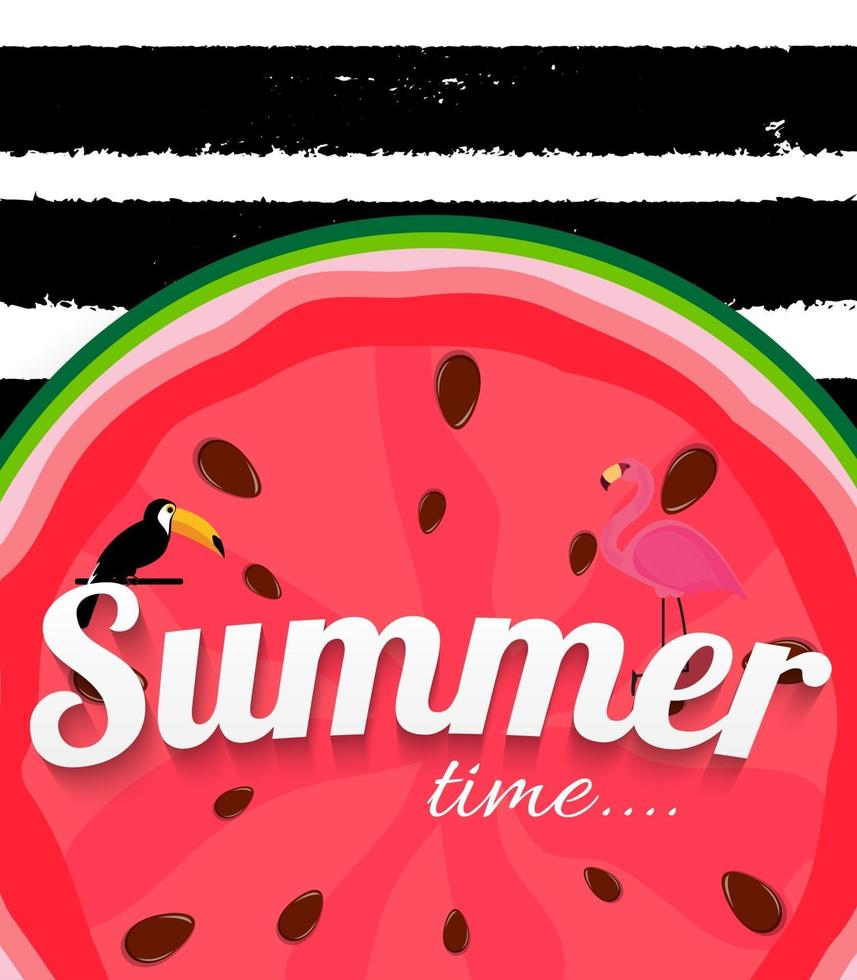 Abstract Summer Time Background with Flamingo and Toucan vector