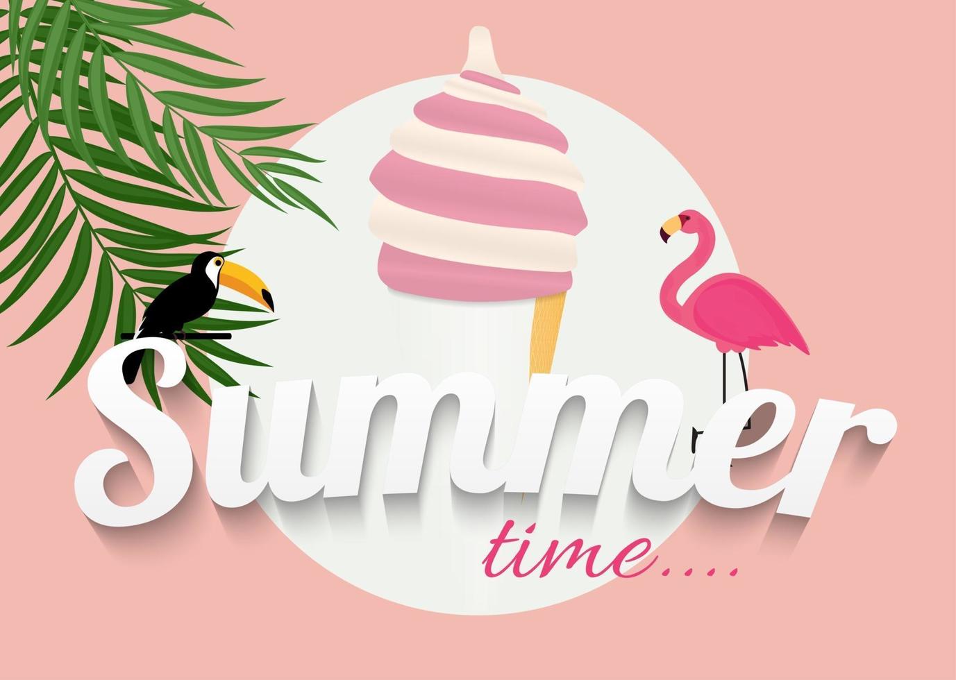 Abstract Summer Time Background with Flamingo and Toucan vector