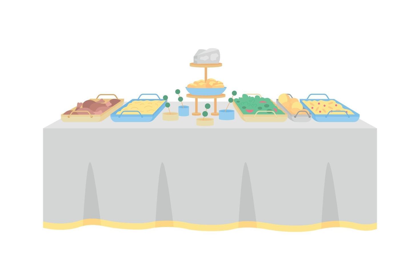 Buffet table for wedding reception flat color vector object